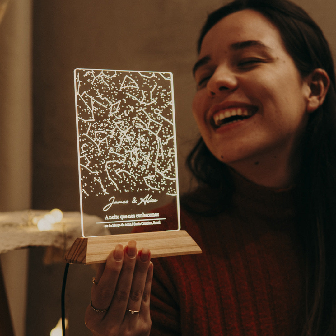 Luminária Constelações Mapa das Estrelas Meu Céu Personalizado - Presente Romântico Casal Namorados Família Decoração
