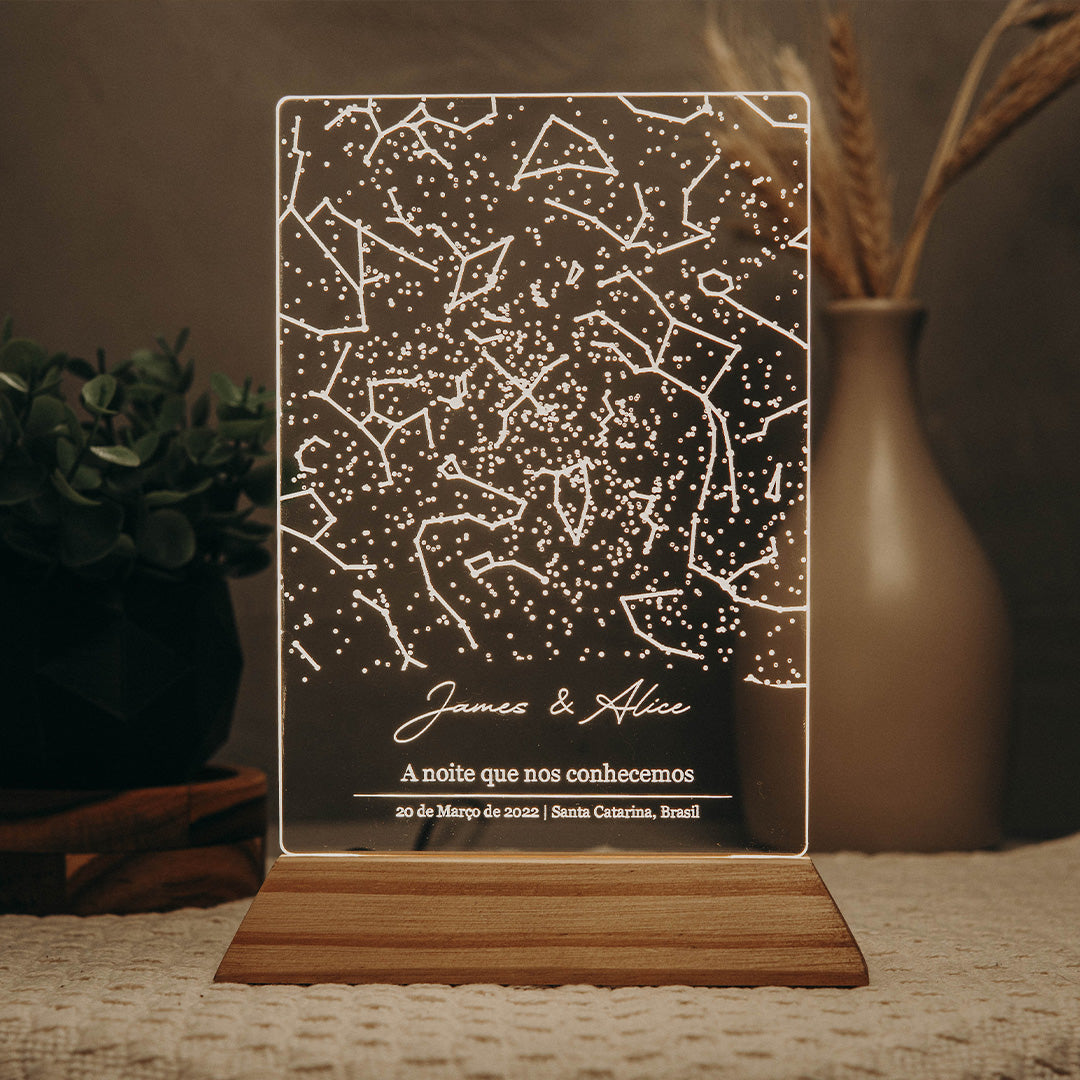Luminária Constelações Mapa das Estrelas Meu Céu Personalizado - Presente Romântico Casal Namorados Família Decoração