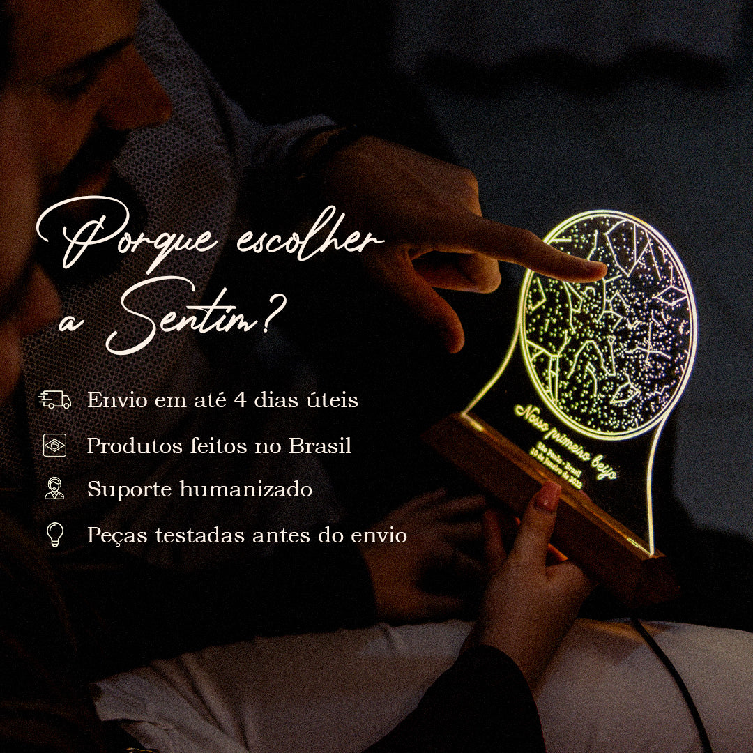Luminária Constelações Mapa das Estrelas Meu Céu Personalizado - Presente Romântico Casal Namorados Família Decoração