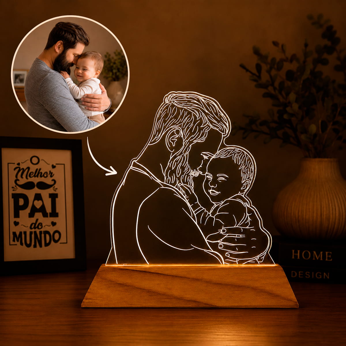 Luminária Personalizada Com Foto - Desenho Line Art