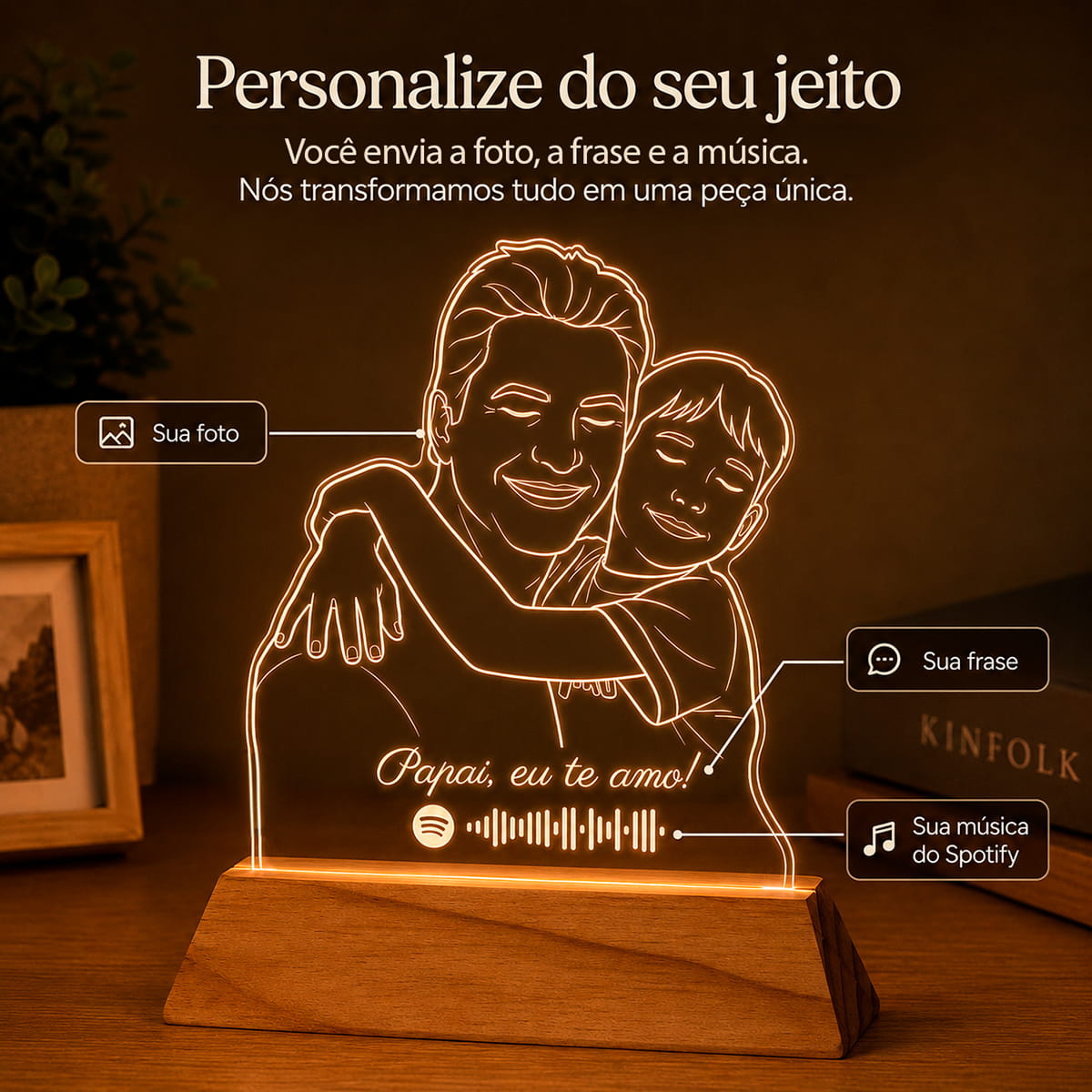 Luminária Personalizada Com Foto - Desenho Line Art