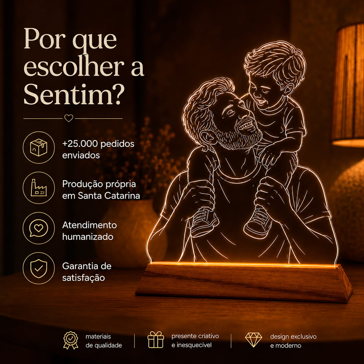 Luminária Personalizada Com Foto - Desenho Line Art