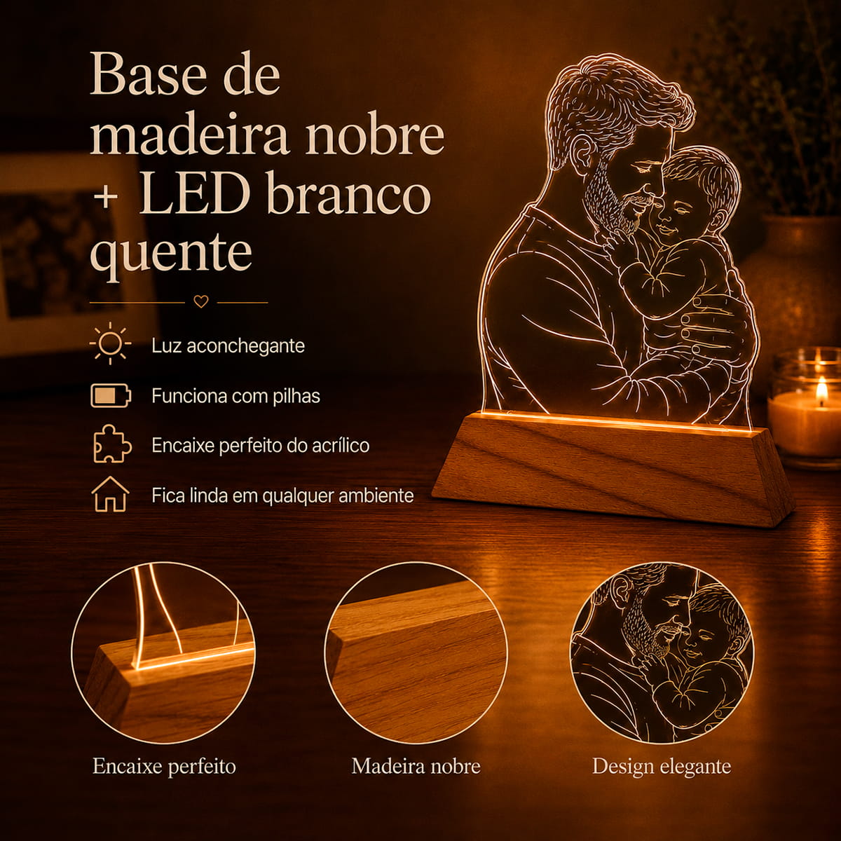 Luminária Personalizada Com Foto - Desenho Line Art