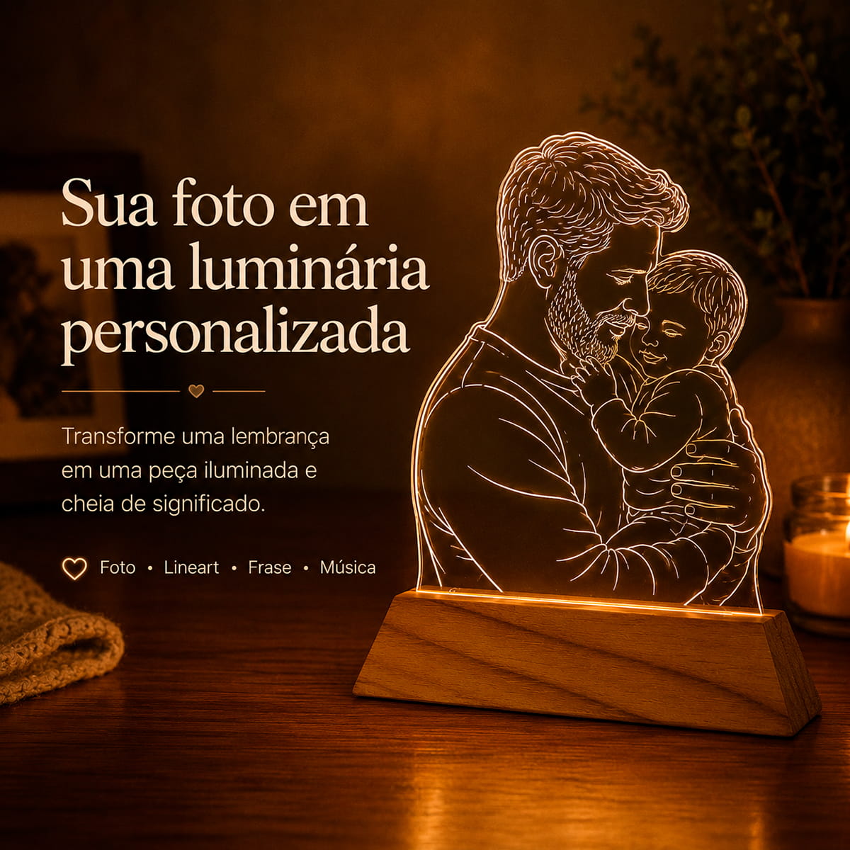 Luminária Personalizada Com Foto - Desenho Line Art