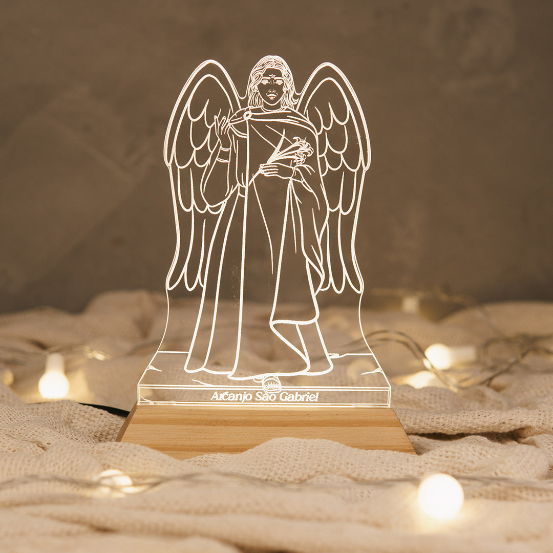 Luminária LED Imagem Arcanjo São Gabriel - Presente Troféu Lembrança Mães Avós Bebês Decoração Sala Quarto