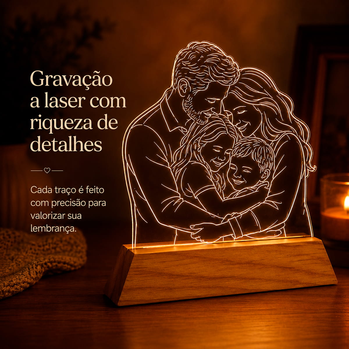Luminária Personalizada Com Foto - Desenho Line Art