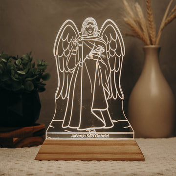Luminária LED Imagem Arcanjo São Gabriel - Presente Troféu Lembrança Mães Avós Bebês Decoração Sala Quarto