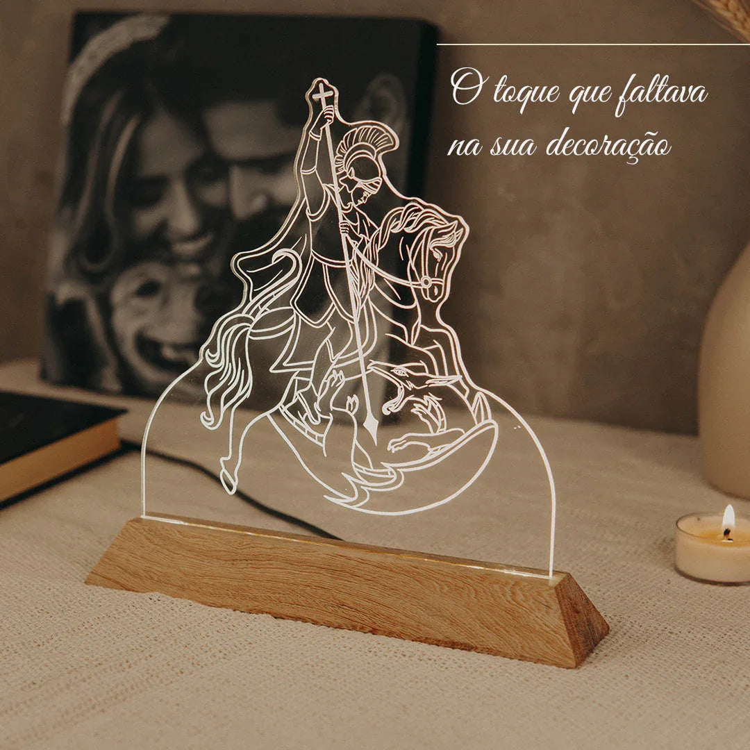 Luminária LED Imagem São Jorge - Presente Troféu Lembrança Mães Avós Bebês Decoração Sala Quarto