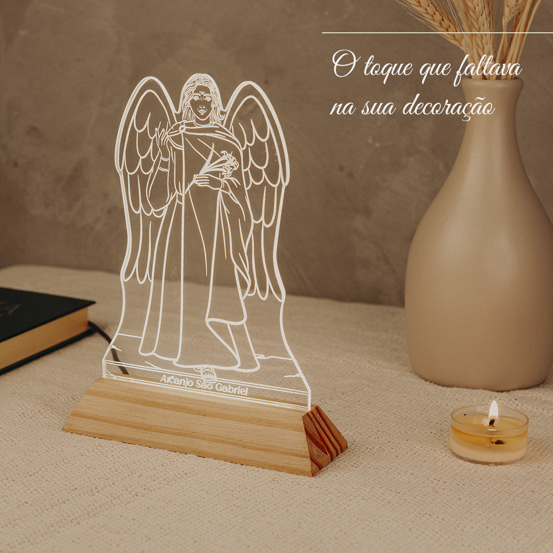 Luminária LED Imagem Arcanjo São Gabriel - Presente Troféu Lembrança Mães Avós Bebês Decoração Sala Quarto
