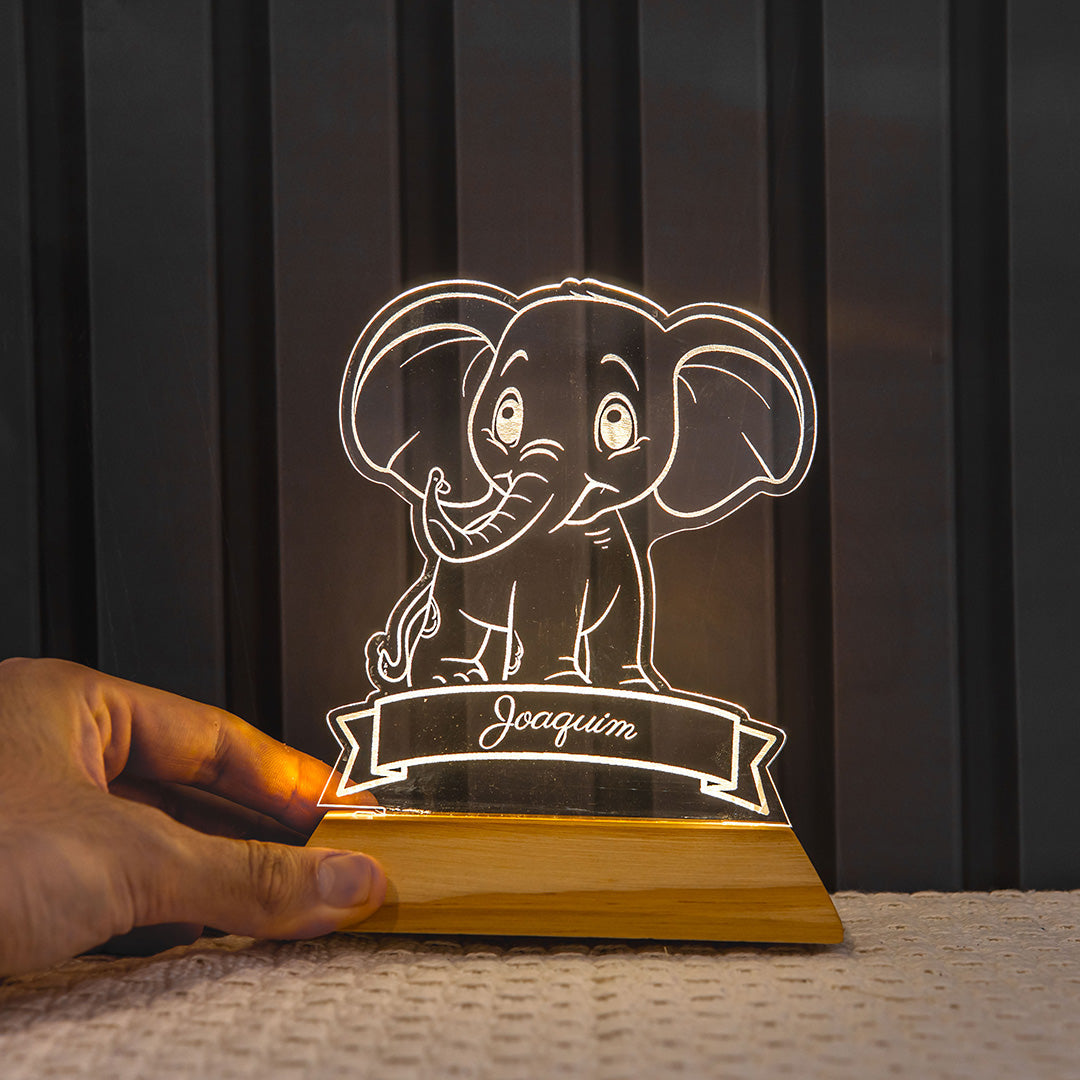Luminária Elefantinho LED - Personalizada Com Nome