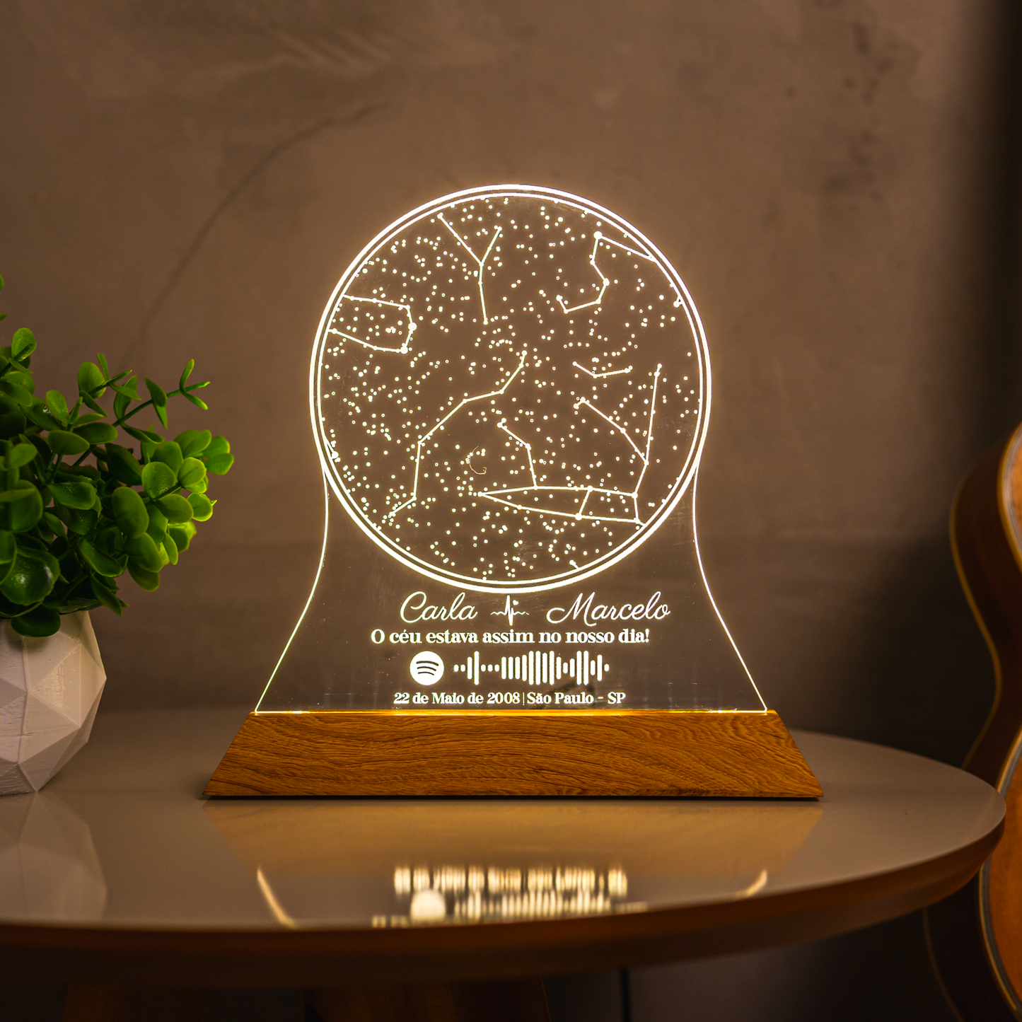 Luminária Mapa do Céu - Personalizada com Nomes, Frase, Música e Mapa do Momento Especial