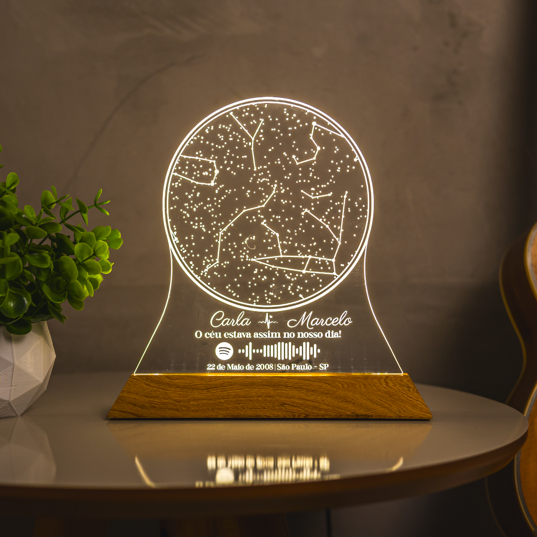Luminária Mapa das Estrelas Constelações Meu Céu Personalizado - Presente Romântico Casal Namorados Família Decoração