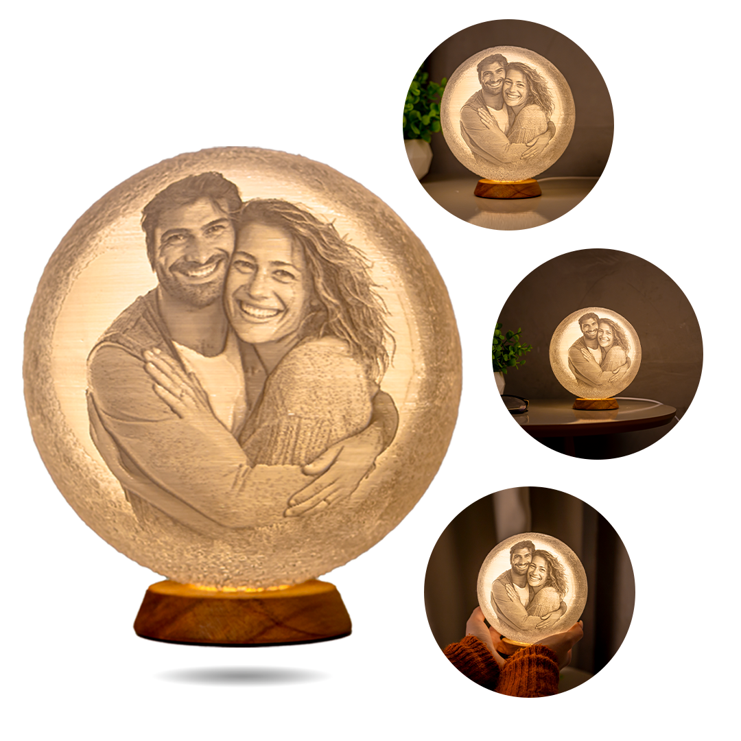 Lua 3D Personalizada Com Foto e Frase - Luminária Presente Romântico Casal Namorados 15cm Branco Quente Decoração