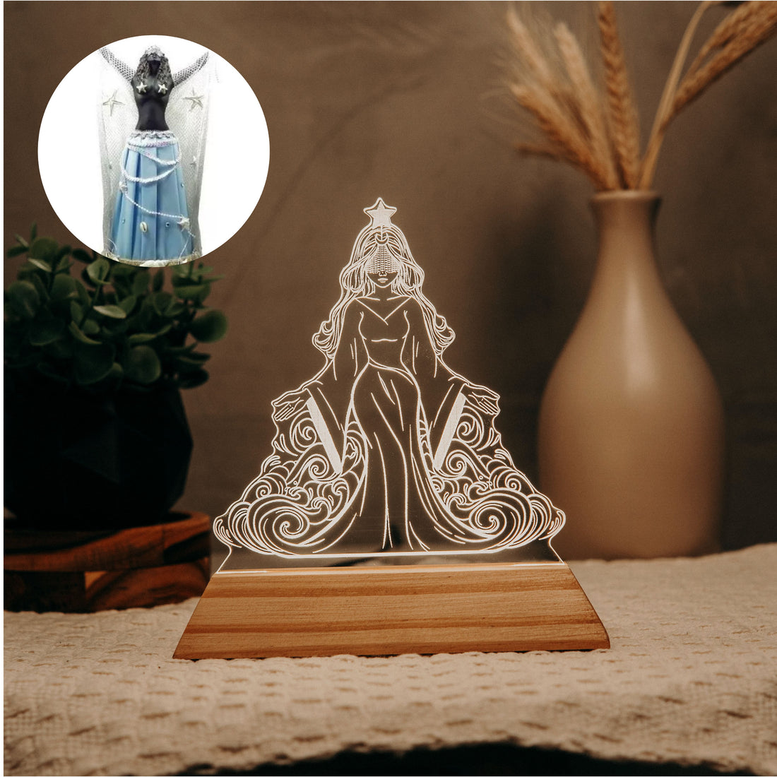Luminária LED Imagem Iemanjá - Presente Troféu Lembrança Mães Avós Bebês Decoração Sala Quarto