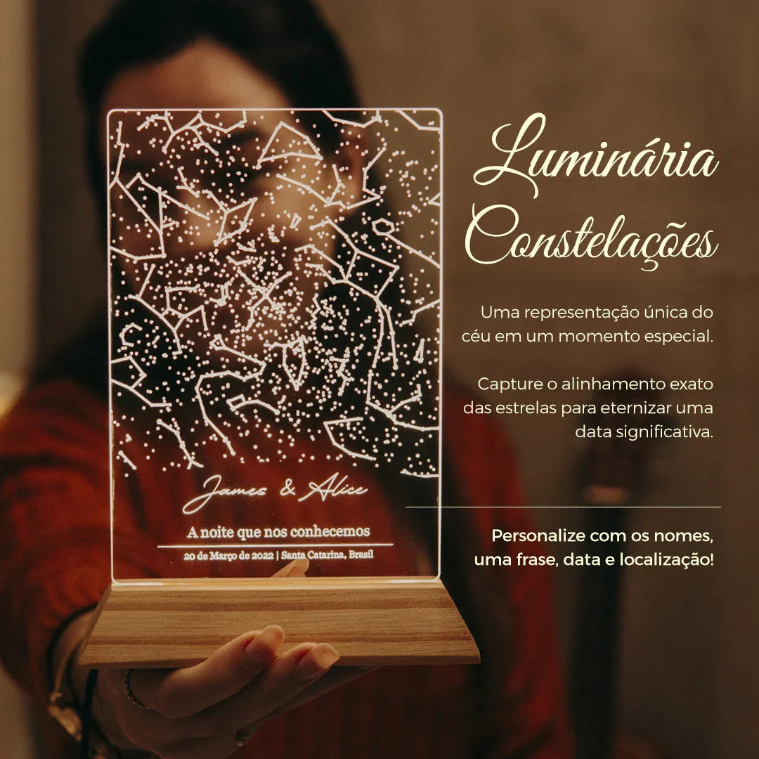 Luminária Constelações Mapa das Estrelas Meu Céu Personalizado - Presente Romântico Casal Namorados Família Decoração