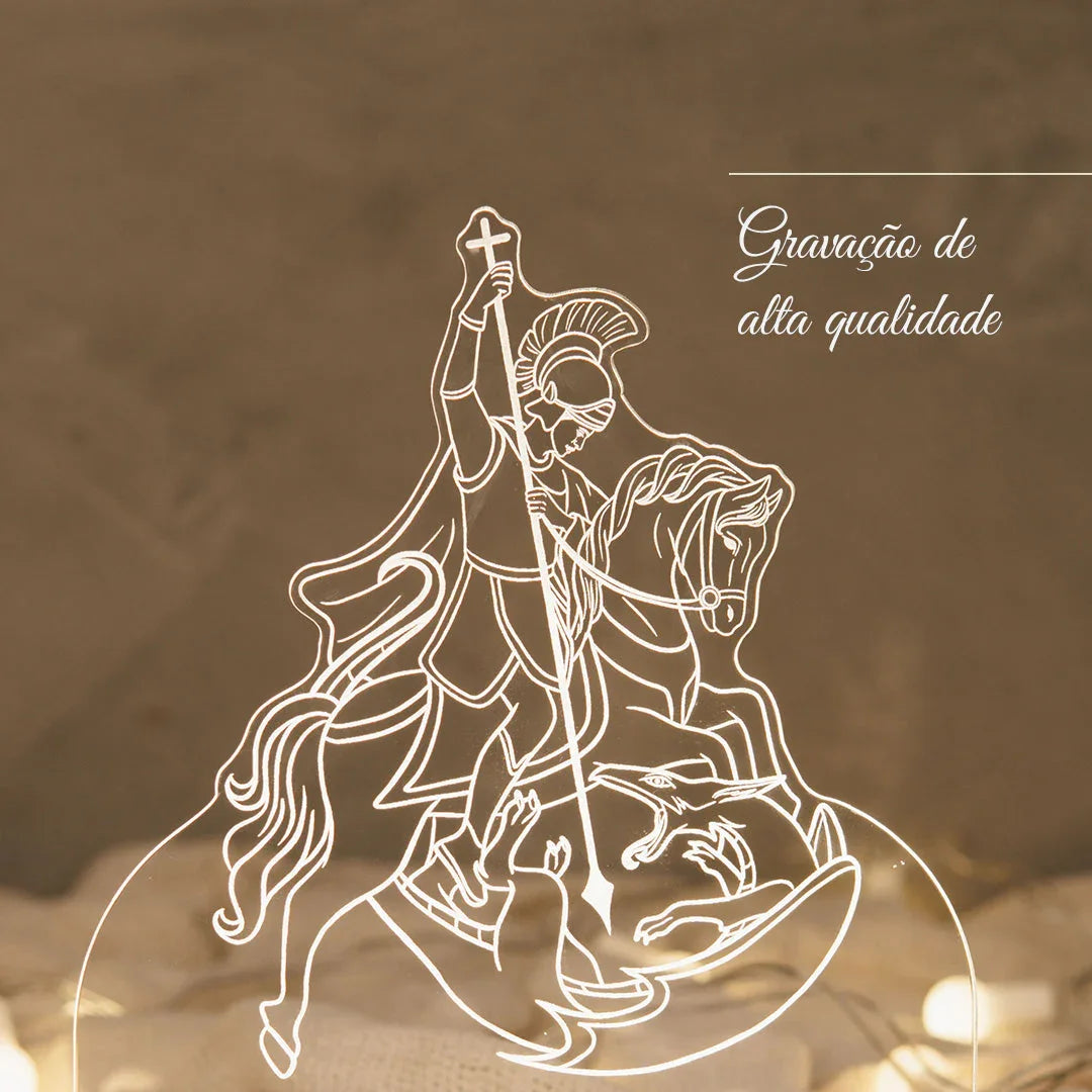 Luminária LED Imagem São Jorge - Presente Troféu Lembrança Mães Avós Bebês Decoração Sala Quarto