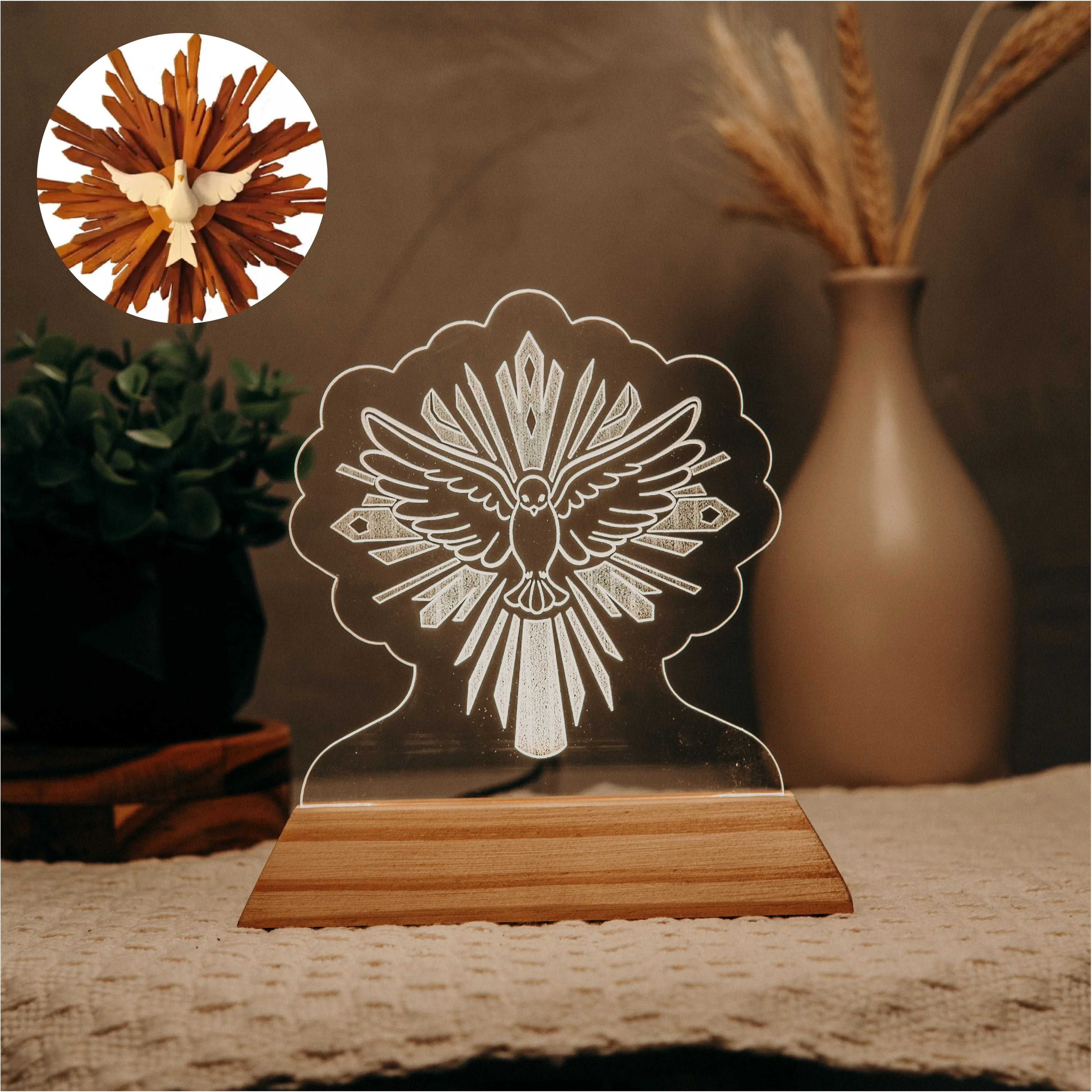 Luminária LED Imagem Espírito Santo - Presente Troféu Lembrança Mães Avós Bebês Decoração Sala Quarto