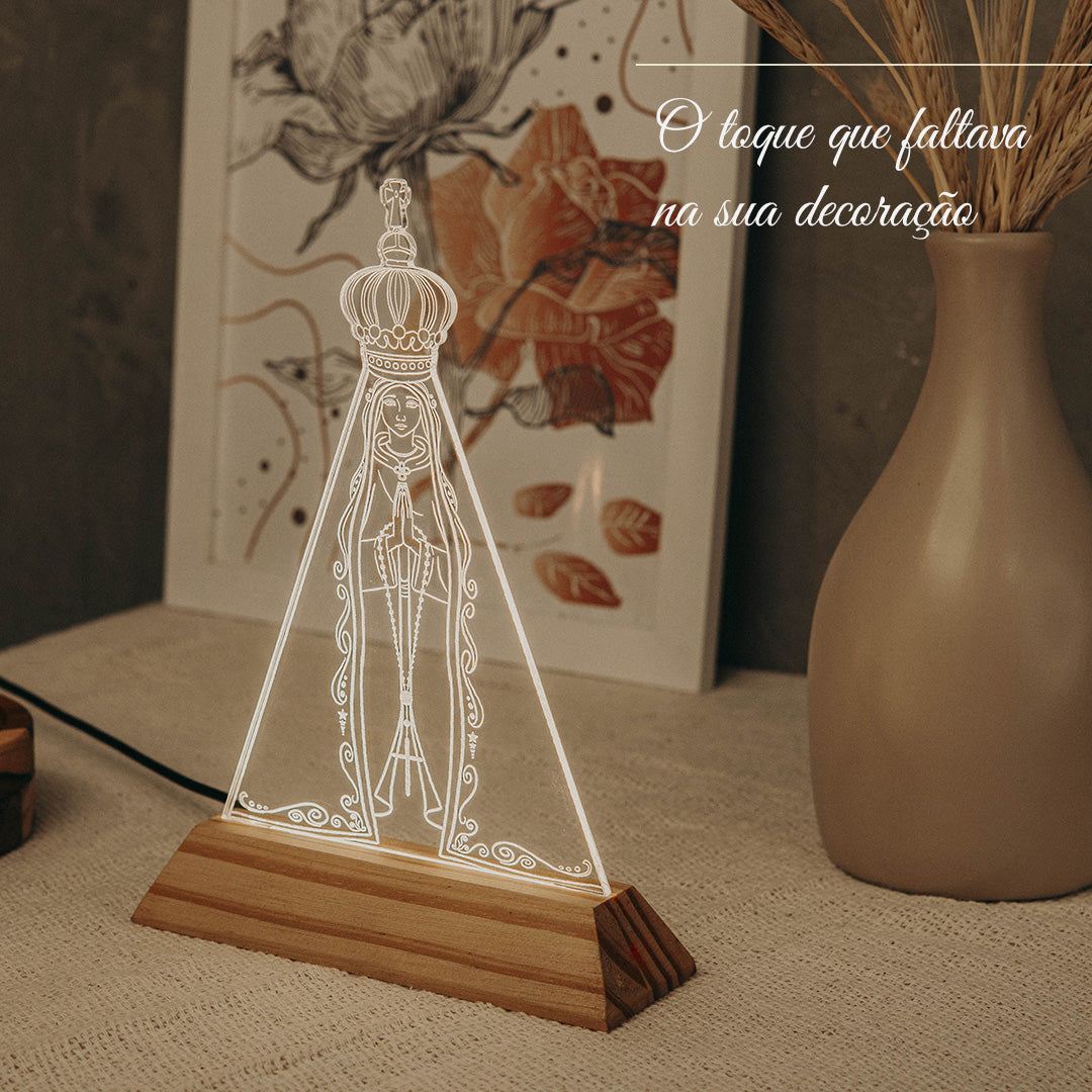 Luminária LED Imagem Nossa Senhora de Fátima - Presente Troféu Lembrança Mães Avós Bebês Decoração Sala Quarto