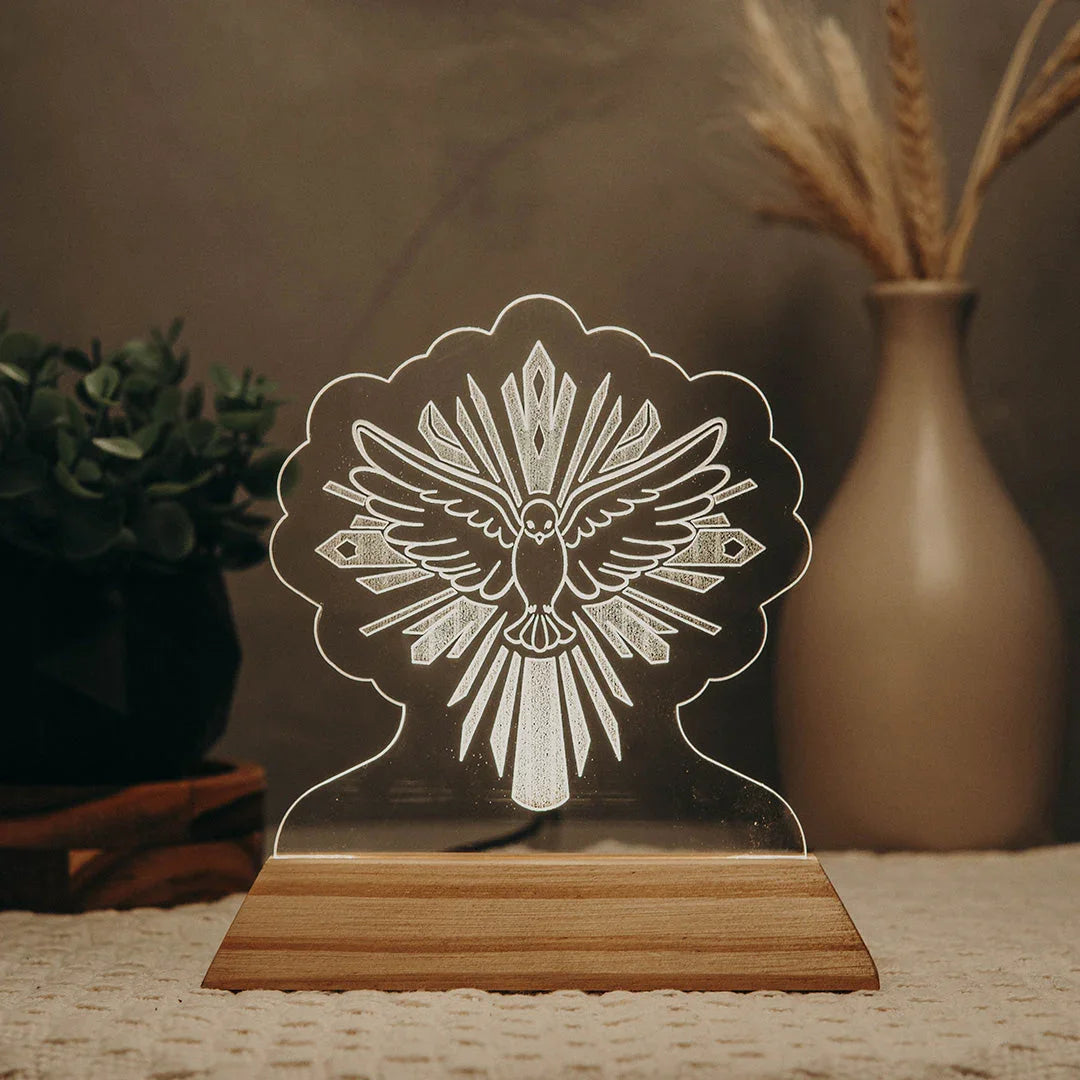 Luminária LED Imagem Espírito Santo - Presente Troféu Lembrança Mães Avós Bebês Decoração Sala Quarto
