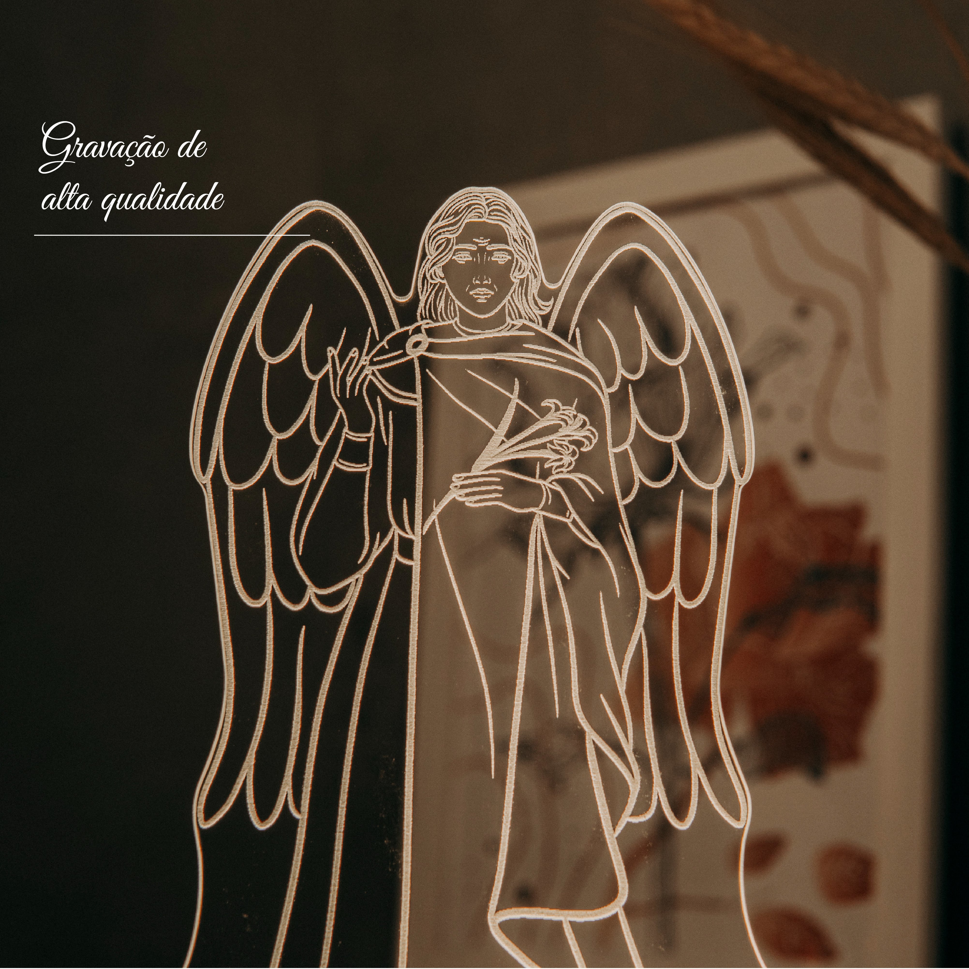 Luminária LED Imagem Arcanjo São Gabriel - Presente Troféu Lembrança Mães Avós Bebês Decoração Sala Quarto