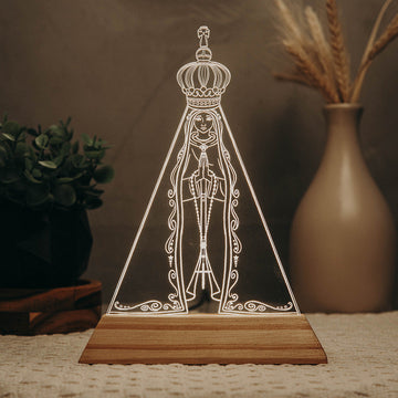 Luminária LED Imagem Nossa Senhora de Fátima - Presente Troféu Lembrança Mães Avós Bebês Decoração Sala Quarto