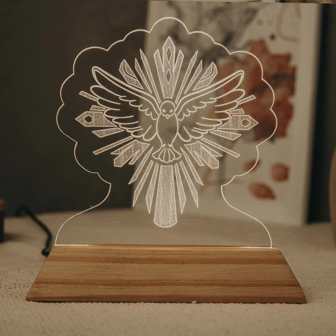 Luminária LED Imagem Espírito Santo - Presente Troféu Lembrança Mães Avós Bebês Decoração Sala Quarto