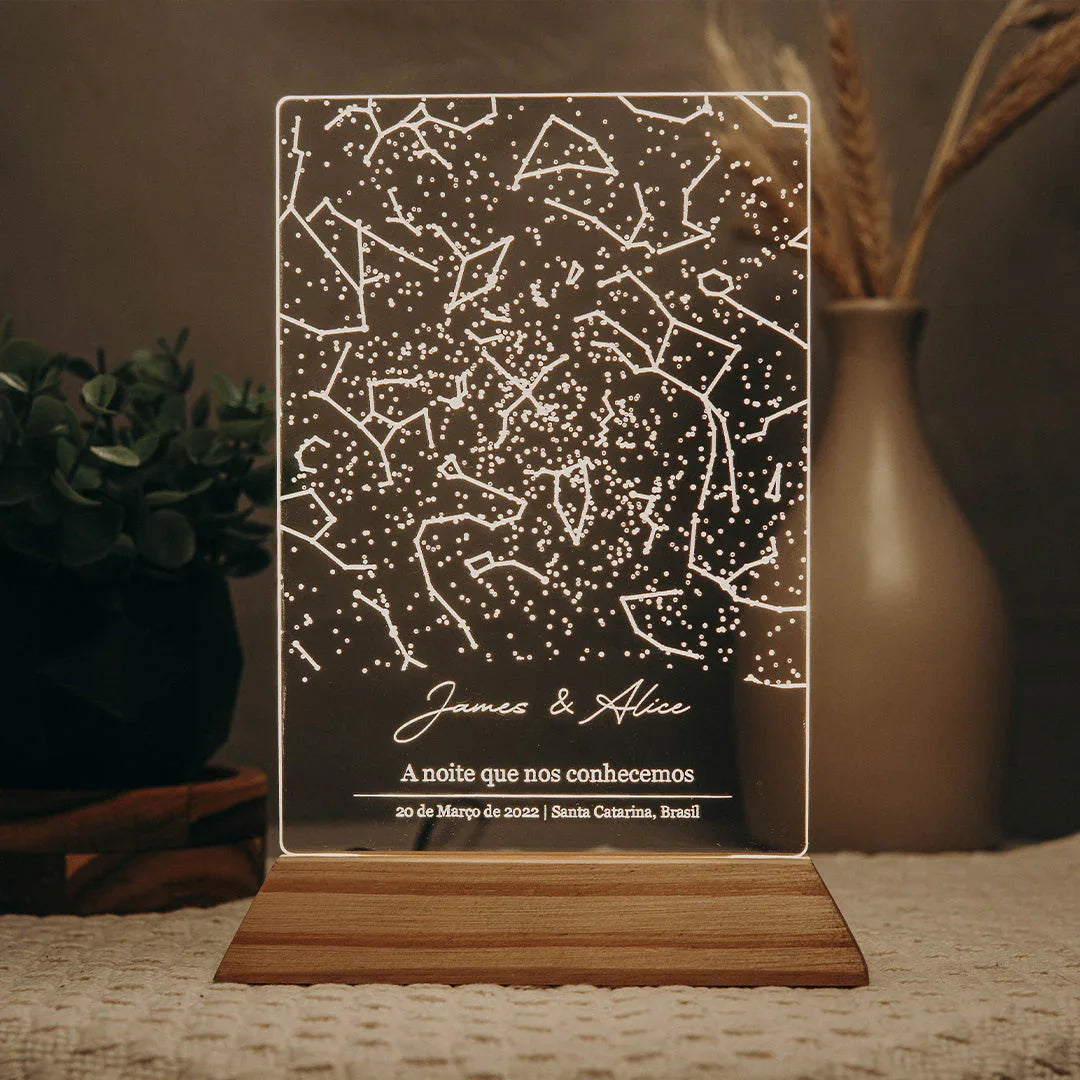 Luminária Constelações Mapa das Estrelas Meu Céu Personalizado - Presente Romântico Casal Namorados Família Decoração