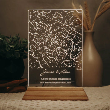 Luminária Constelações Mapa das Estrelas Meu Céu Personalizado - Presente Romântico Casal Namorados Família Decoração