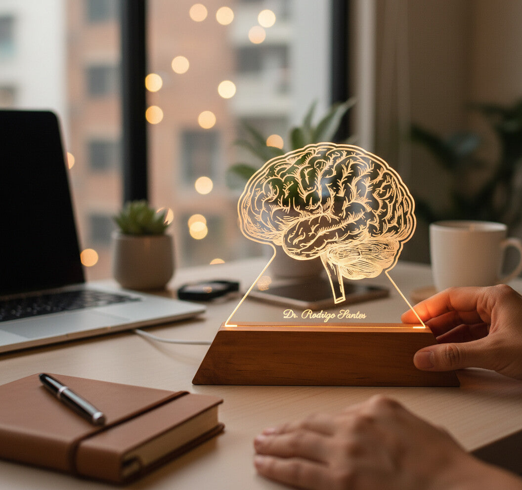 Luminária Cérebro - Presente Médico Display LED Acrílico Troféu Adorno de Mesa Decoração Medicina Corpo Humano