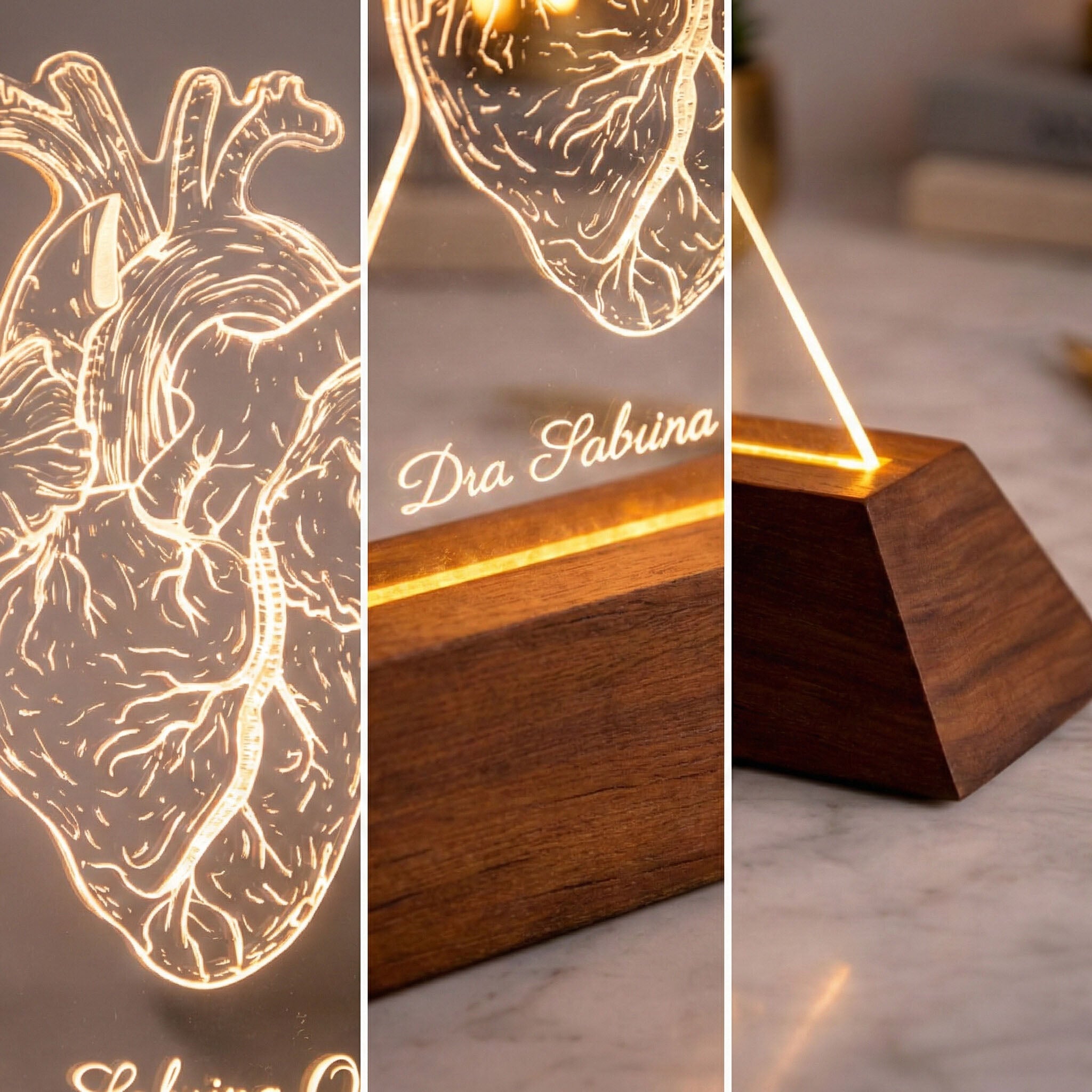 Luminária Coração - Presente Médico Display LED Acrílico Troféu Adorno de Mesa Decoração Medicina Corpo Humano