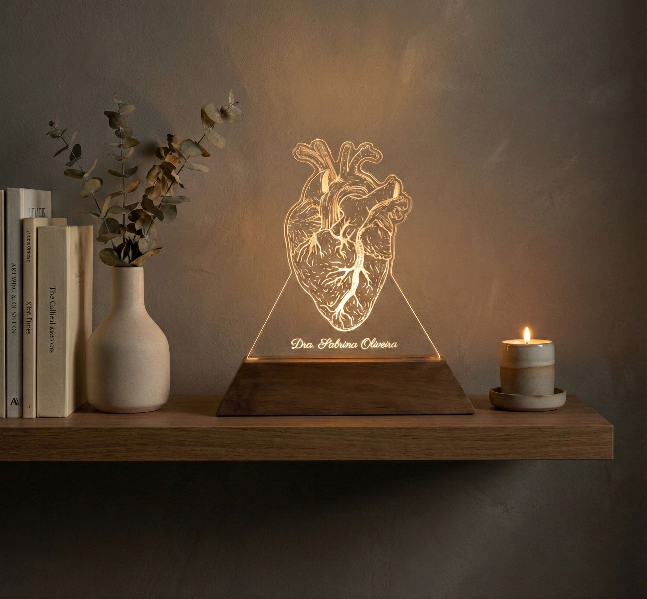 Luminária Coração - Presente Médico Display LED Acrílico Troféu Adorno de Mesa Decoração Medicina Corpo Humano