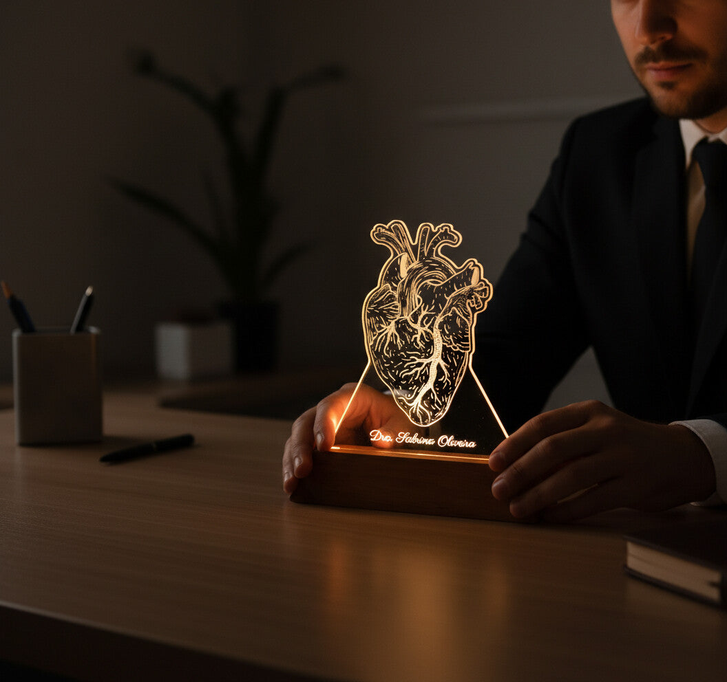 Luminária Coração - Presente Médico Display LED Acrílico Troféu Adorno de Mesa Decoração Medicina Corpo Humano
