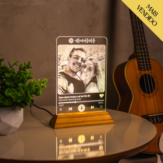 Luminária Spotify Personalizada Com Foto e Música - Troféu Presente Romântico Casal Família Amigos Decoração Quarto Sala