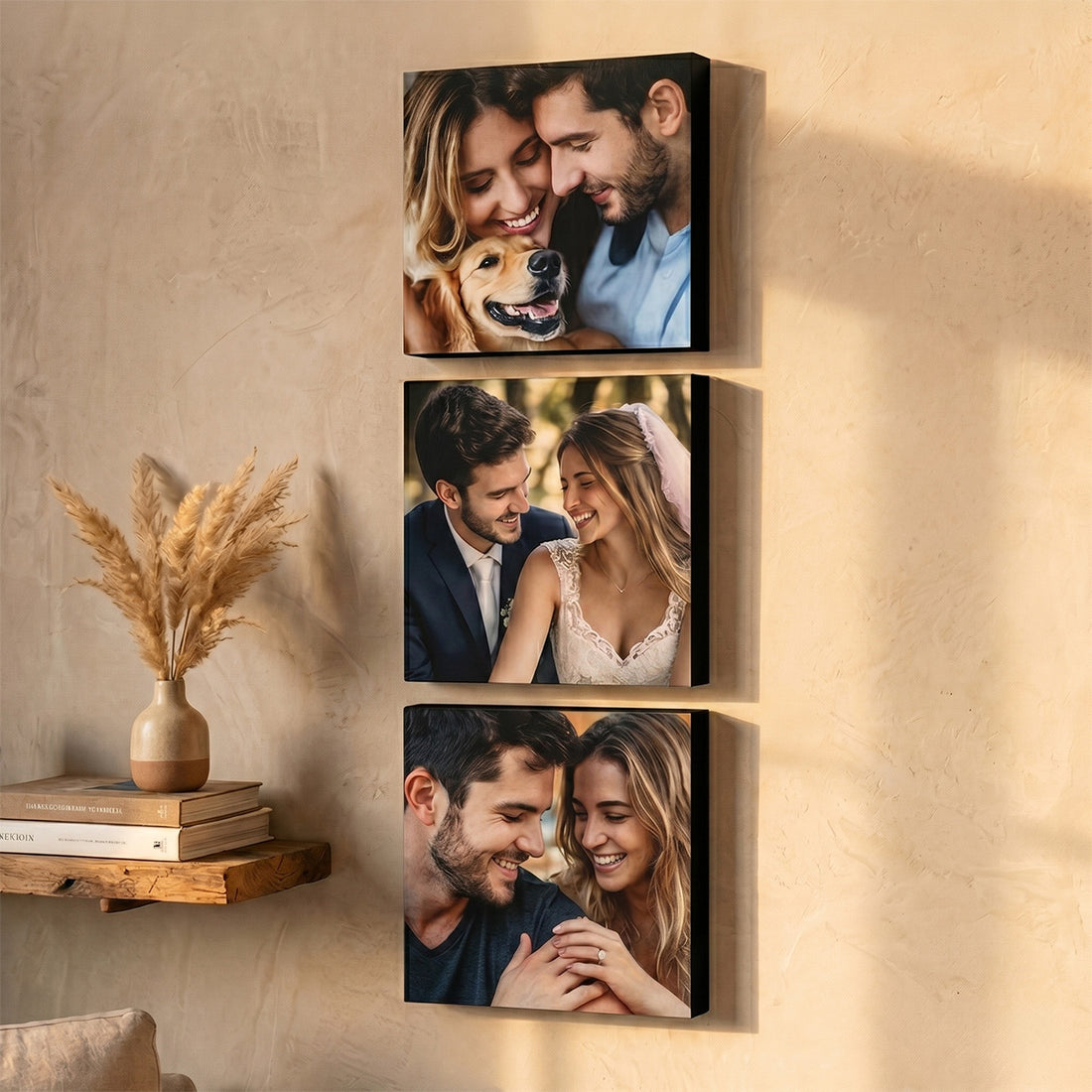 Kit 3 Quadros Decorativos Personalizados com Foto - Borda Infinita Casal Família Bebê Quarto Sala Corredor