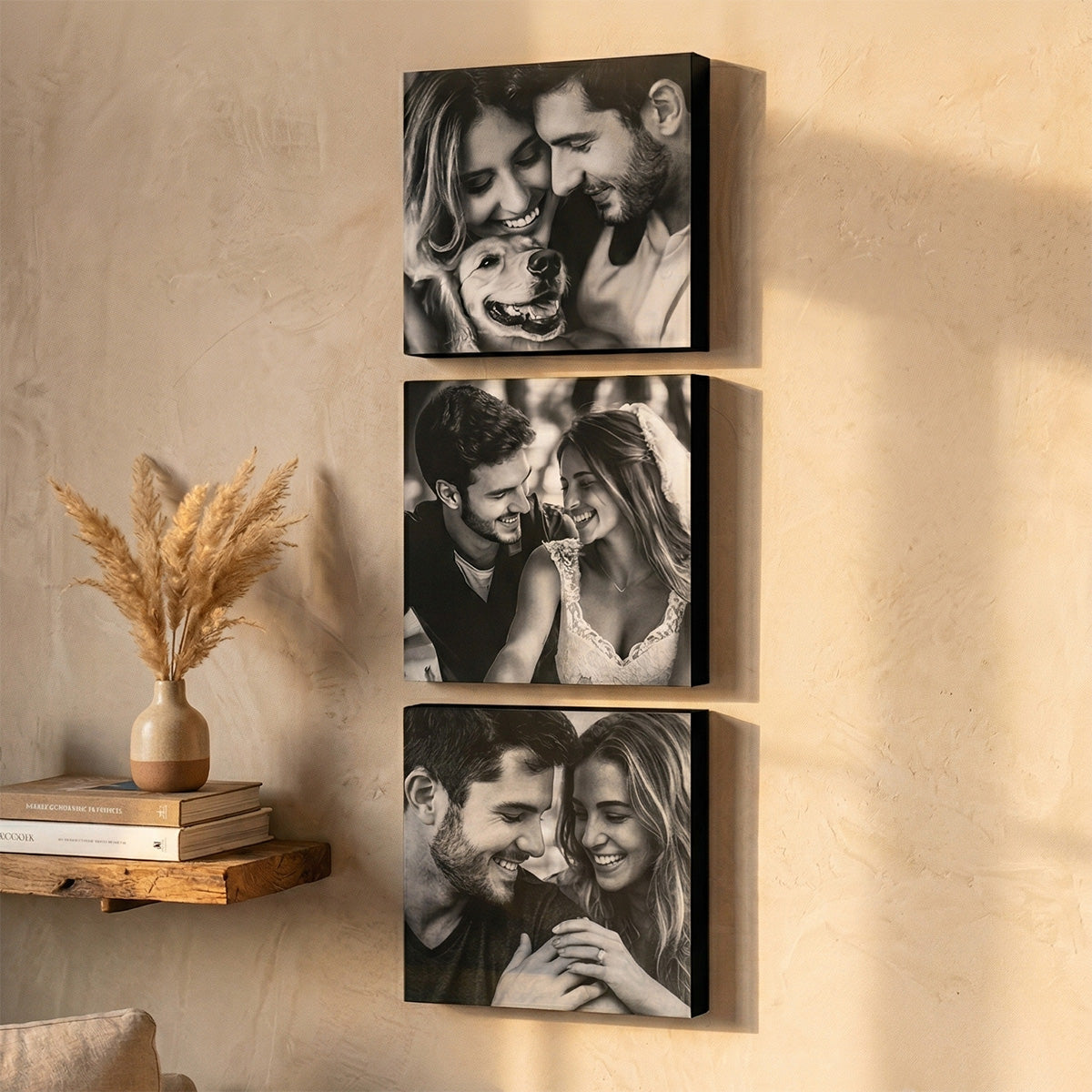 Kit 3 Quadros Decorativos Personalizados com Foto - Borda Infinita Casal Família Bebê Quarto Sala Corredor