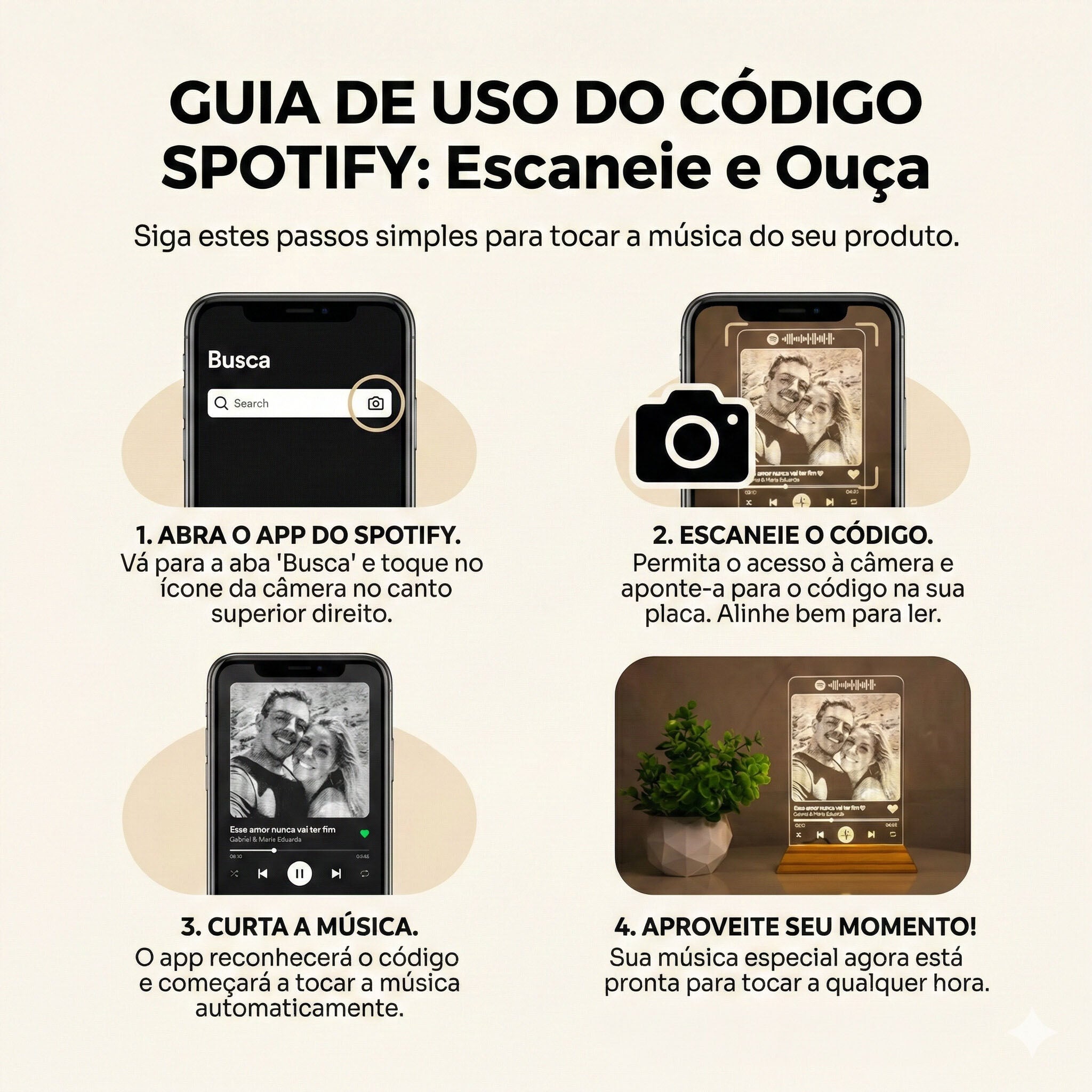 Luminária Spotify Personalizada Com Foto e Música - Troféu Presente Romântico Casal Família Amigos Decoração Quarto Sala