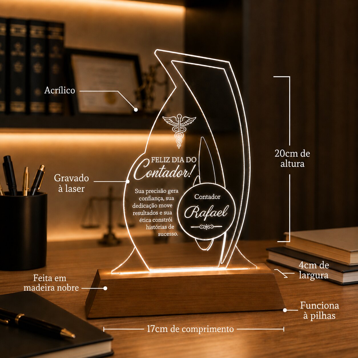 Troféu Luminária LED Contador Personalizado