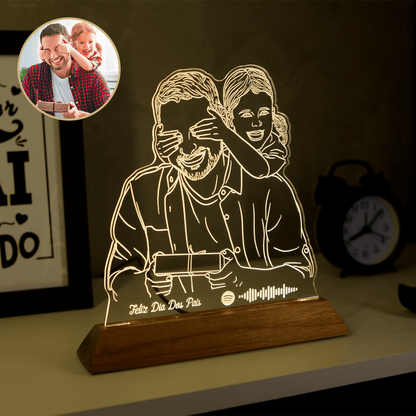 Luminária Dia Dos Pais - Presente Personalizado Com Sua Foto, Frase e Música Spotify