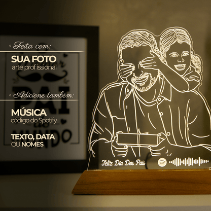 Luminária Dia Dos Pais - Presente Personalizado Com Sua Foto, Frase e Música Spotify