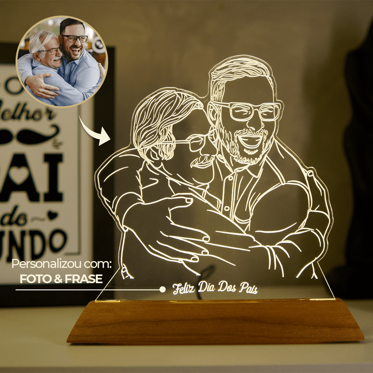 Luminária Dia Dos Pais - Presente Personalizado Com Sua Foto, Frase e Música Spotify