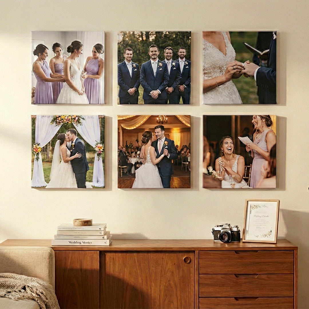 Kit 6 Quadros Decorativos Personalizados com Foto - Borda Infinita Casal Família Bebê Quarto Sala Corredor