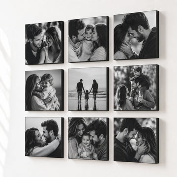 Kit 9 Quadros Decorativos Personalizados com Foto - Borda Infinita Casal Família Bebê Quarto Sala Corredor