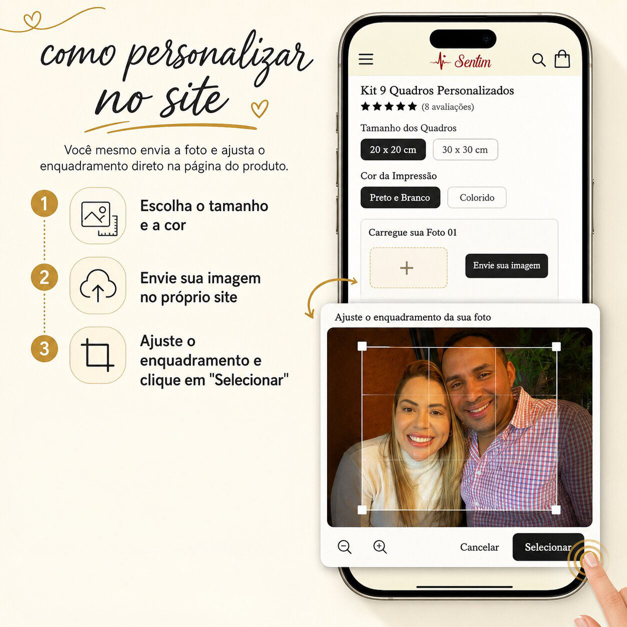 Kit 9 Quadros Decorativos Personalizados com Foto - Borda Infinita Casal Família Bebê Quarto Sala Corredor