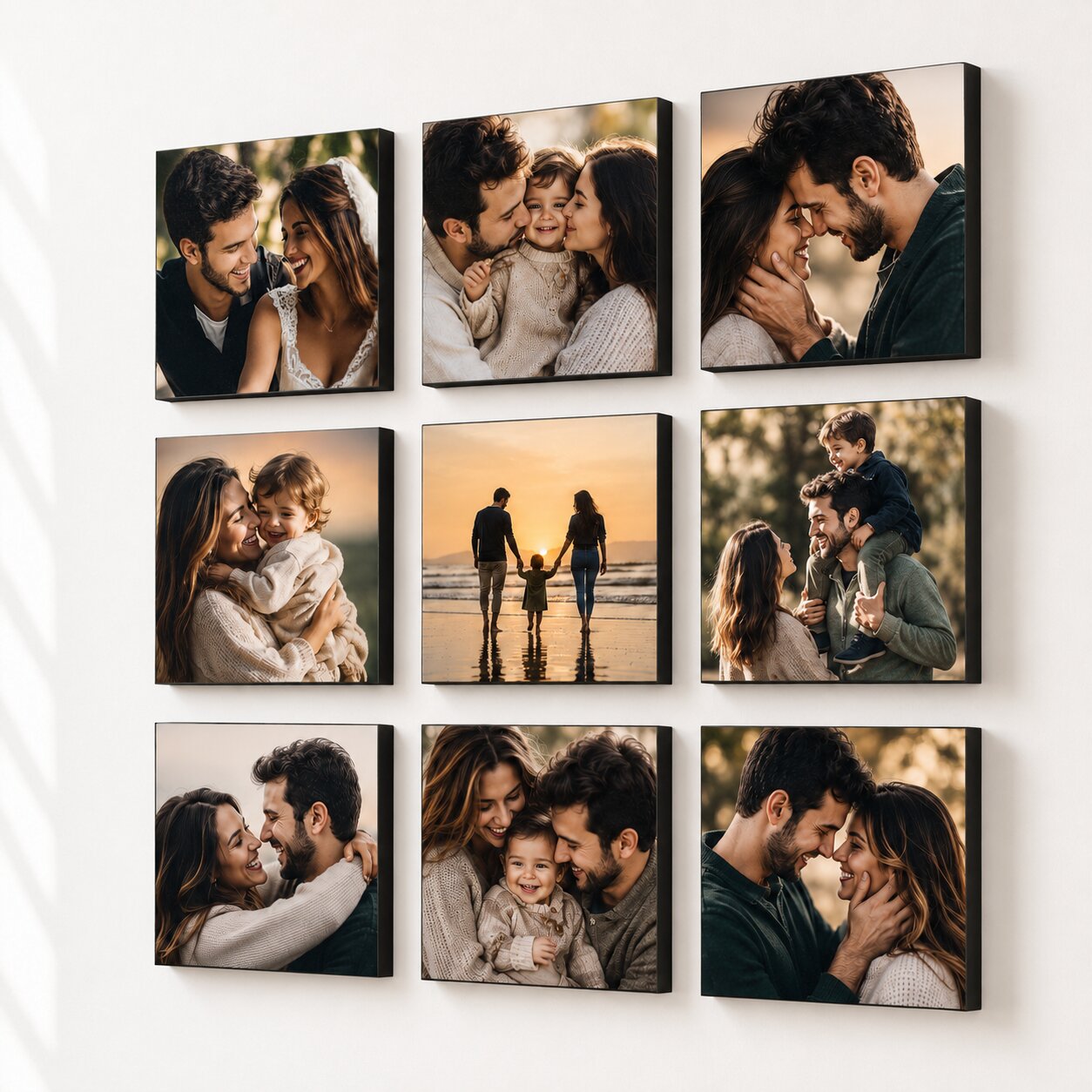 Kit 9 Quadros Decorativos Personalizados com Foto - Borda Infinita Casal Família Bebê Quarto Sala Corredor