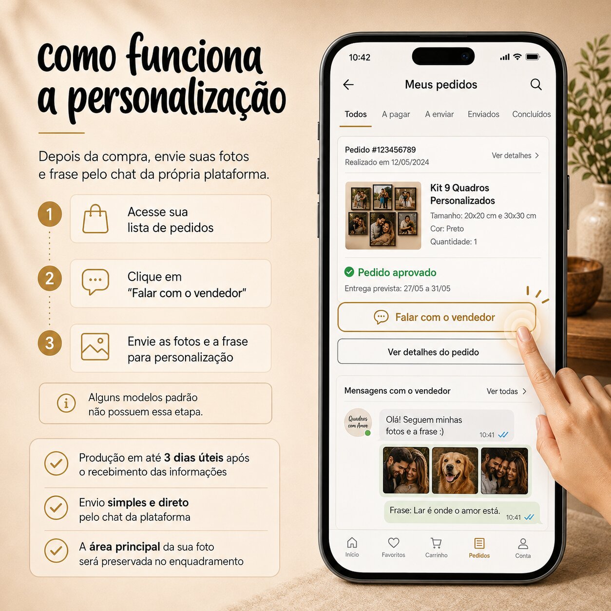 Kit 9 Quadros Decorativos Personalizados com Foto - Borda Infinita Casal Família Bebê Quarto Sala Corredor