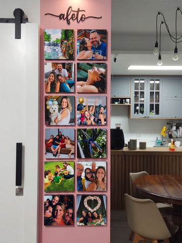 Kit 12 Quadros Decorativos Personalizados com Foto - Borda Infinita Casal Família Bebê Quarto Sala Corredor