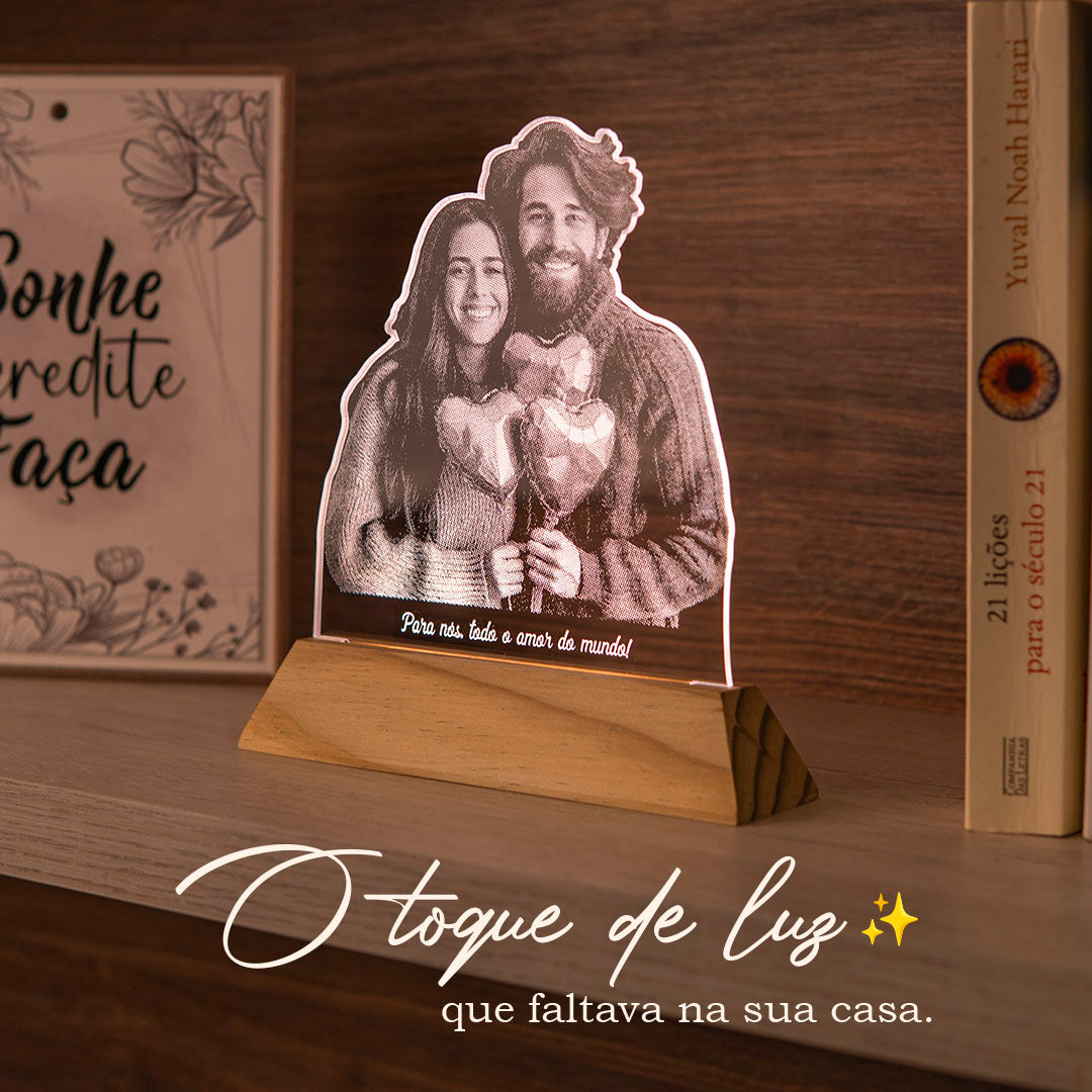 Luminária Personalizada Com Foto Frase e Música - Troféu Presente Romântico Casal Família Amigos Decoração Quarto Sala