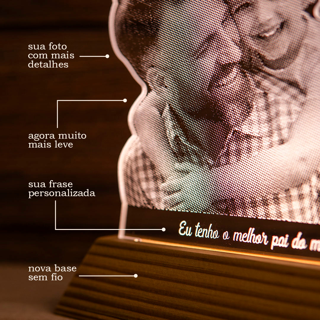 Luminária Personalizada Com Foto Frase e Música - Troféu Presente Romântico Casal Família Amigos Decoração Quarto Sala