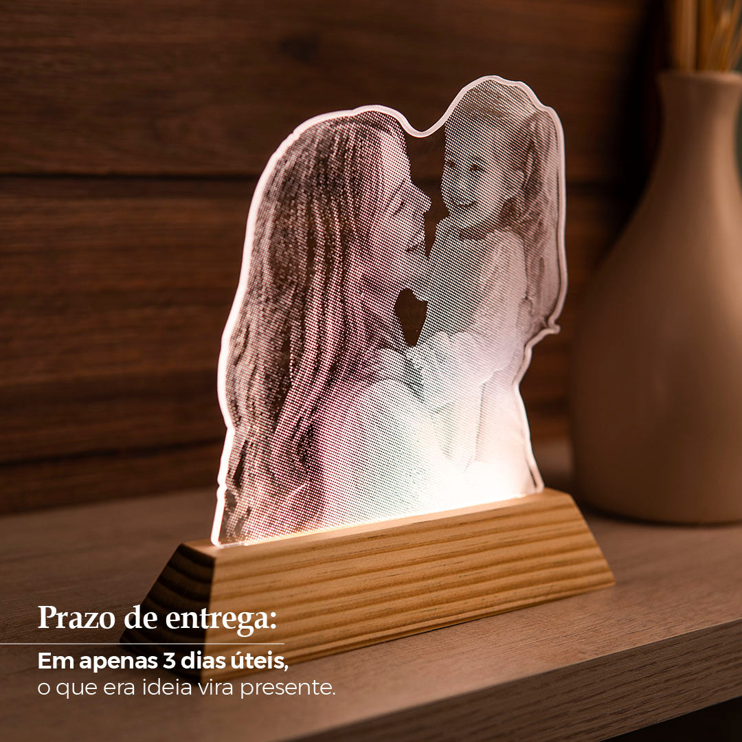 Luminária Personalizada Com Foto Frase e Música - Troféu Presente Romântico Casal Família Amigos Decoração Quarto Sala