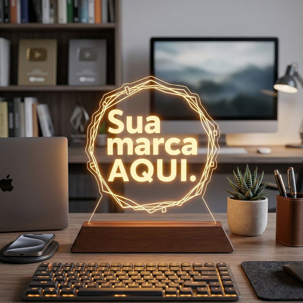Luminária LED Logotipo Logo Personalizado - Display Iluminado Marca Empresa Personalizada em Acrílico